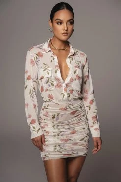 JLUXLABEL Ivory Lehana Print Button Up