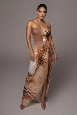JLUXLABEL TAN VERSAILLES SWEETHEART MAXI SKIRT SET