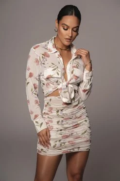 JLUXLABEL Ivory Lehana Print Button Up