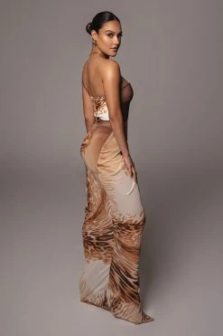 JLUXLABEL TAN VERSAILLES SWEETHEART MAXI SKIRT SET