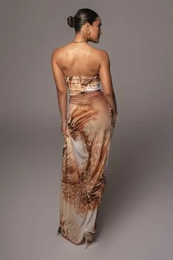 JLUXLABEL TAN VERSAILLES SWEETHEART MAXI SKIRT SET