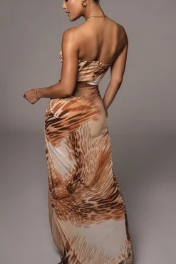 JLUXLABEL TAN VERSAILLES SWEETHEART MAXI SKIRT SET