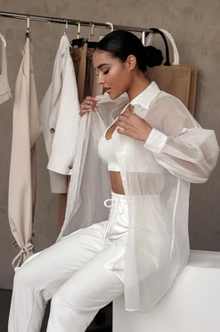 JLUXLABEL WHITE BLAKE SHEER BUTTON UP BACK IN