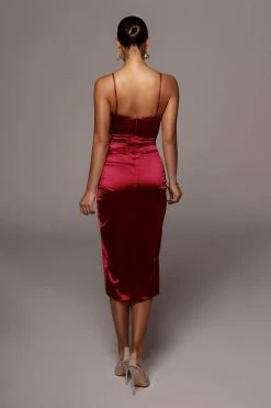 JLUXLABEL BERRY ALDIS SATIN HIGH SLIT DRESS