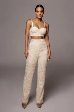 JLUXLABEL BACK IN IVORY ABBY SHAGGY PANTS