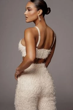 JLUXLABEL BACK IN IVORY ABBY SHAGGY PANTS