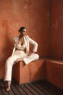 JLUXLABEL BACK IN IVORY ABBY SHAGGY PANTS