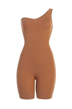 JLUXLABEL NEW ARRIVALS BODYBASIX PECAN DOROTHY ONE SHOULDER ROMPER