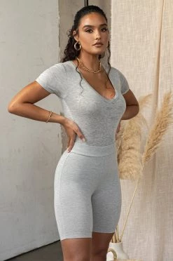 JLUXLABEL BODYBASIX GREY TENLEY BIKER SHORTS NEW ARRIVALS